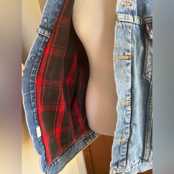Levi’s VTG 90s Plaid Flannel Lined Denim Jean Trucker Jacket | L - Picture 2 of 9